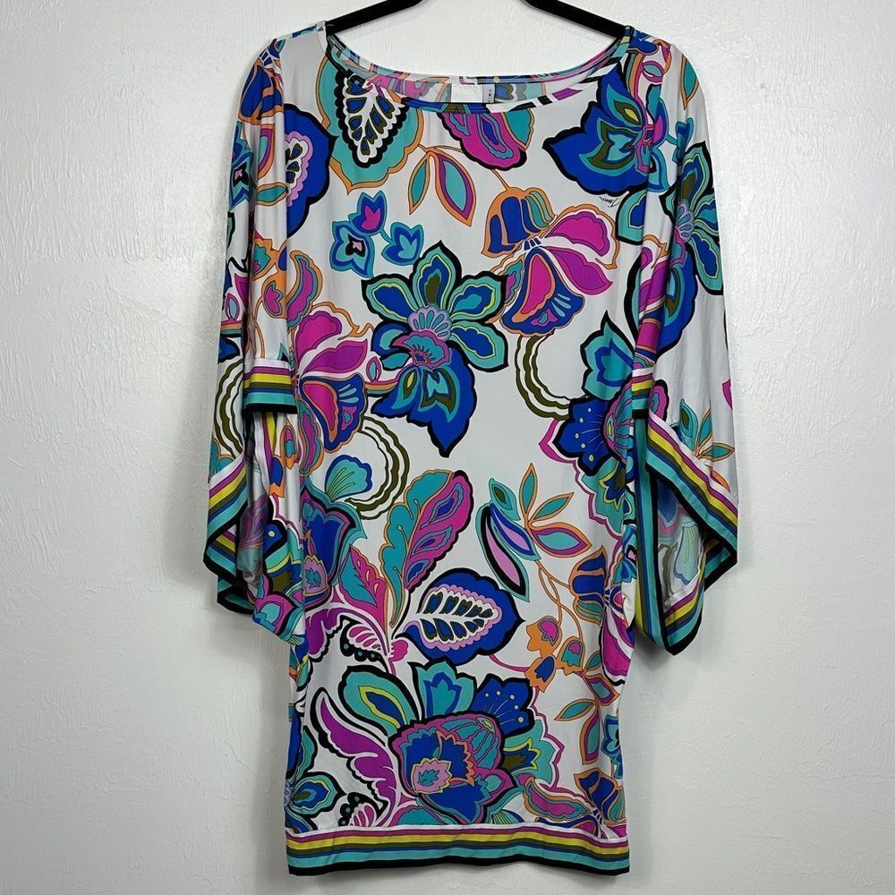 TRINA TURK Mandalay Floral 3/4 Sleeve Coverup Tunic Size L - Picture 3 of 9